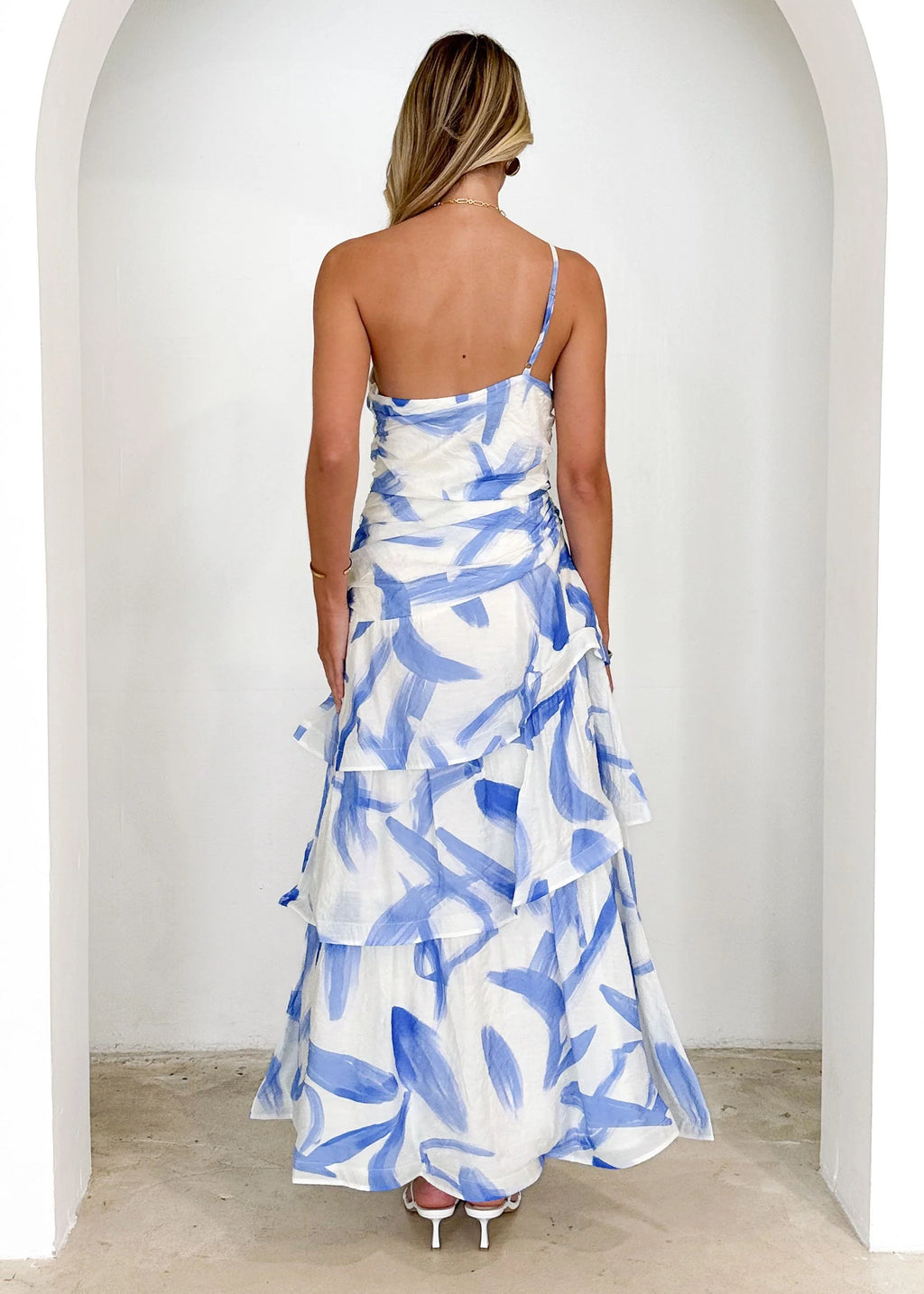Aspra One Shoulder Midi Dress - Blue Splash