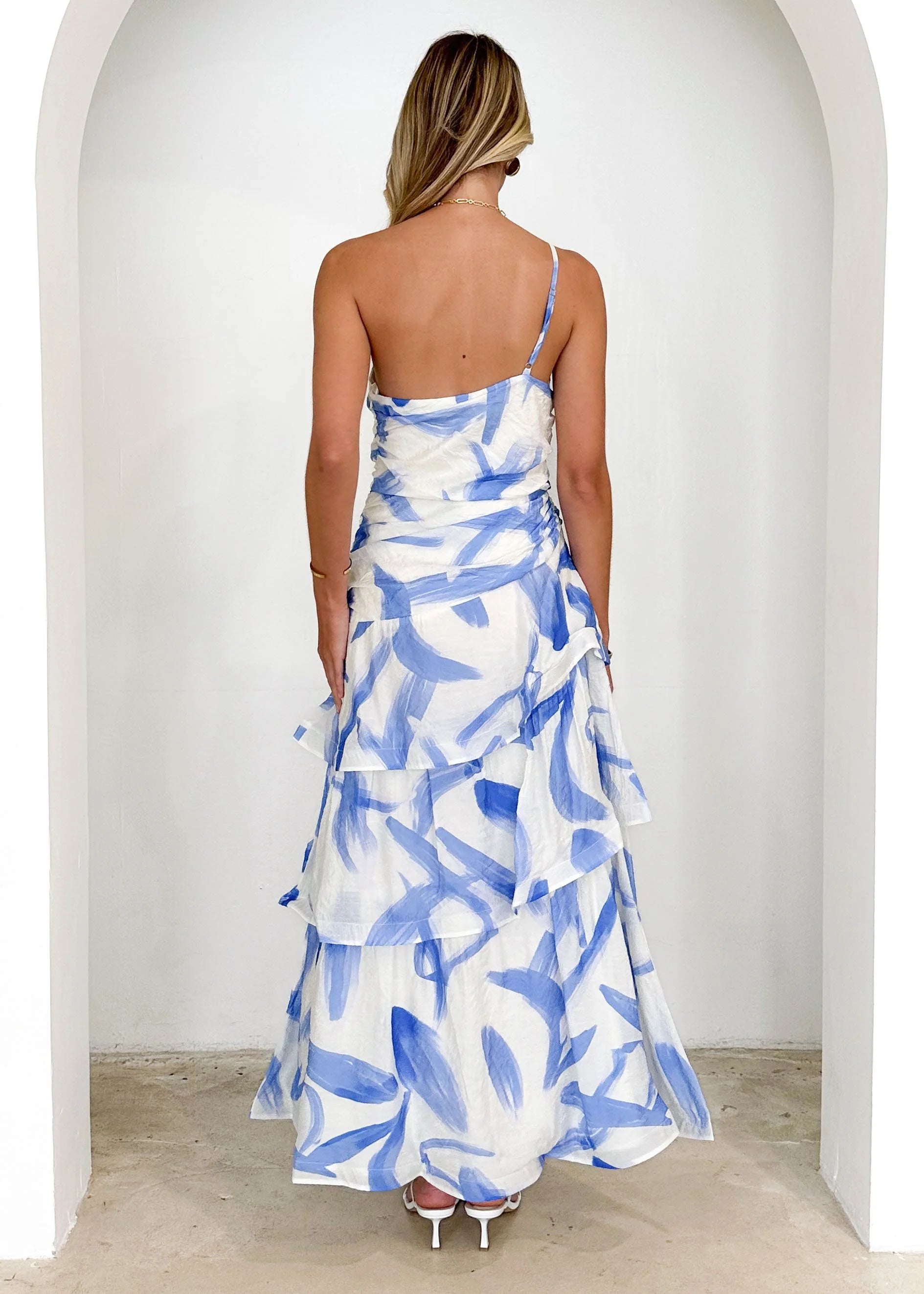 Aspra One Shoulder Midi Dress - Blue Splash