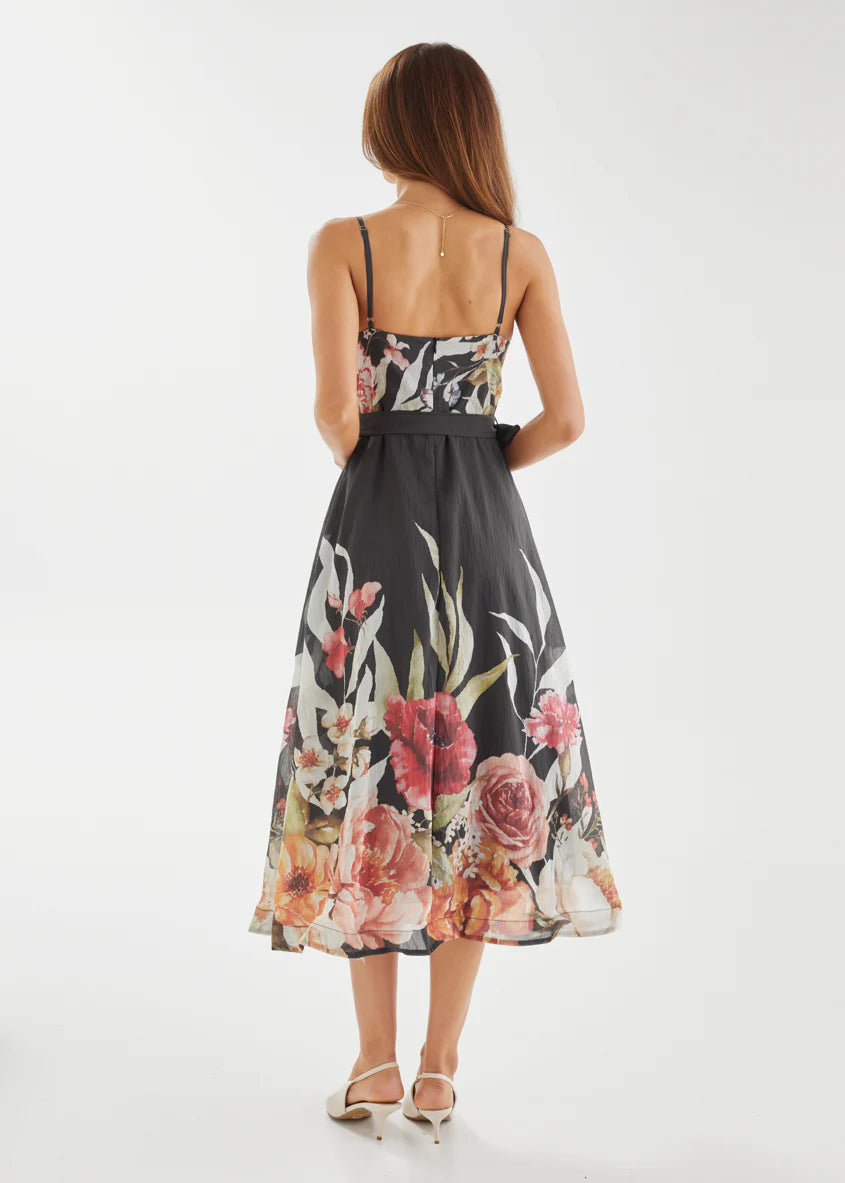 Andrea Midi Dress - Black Garden