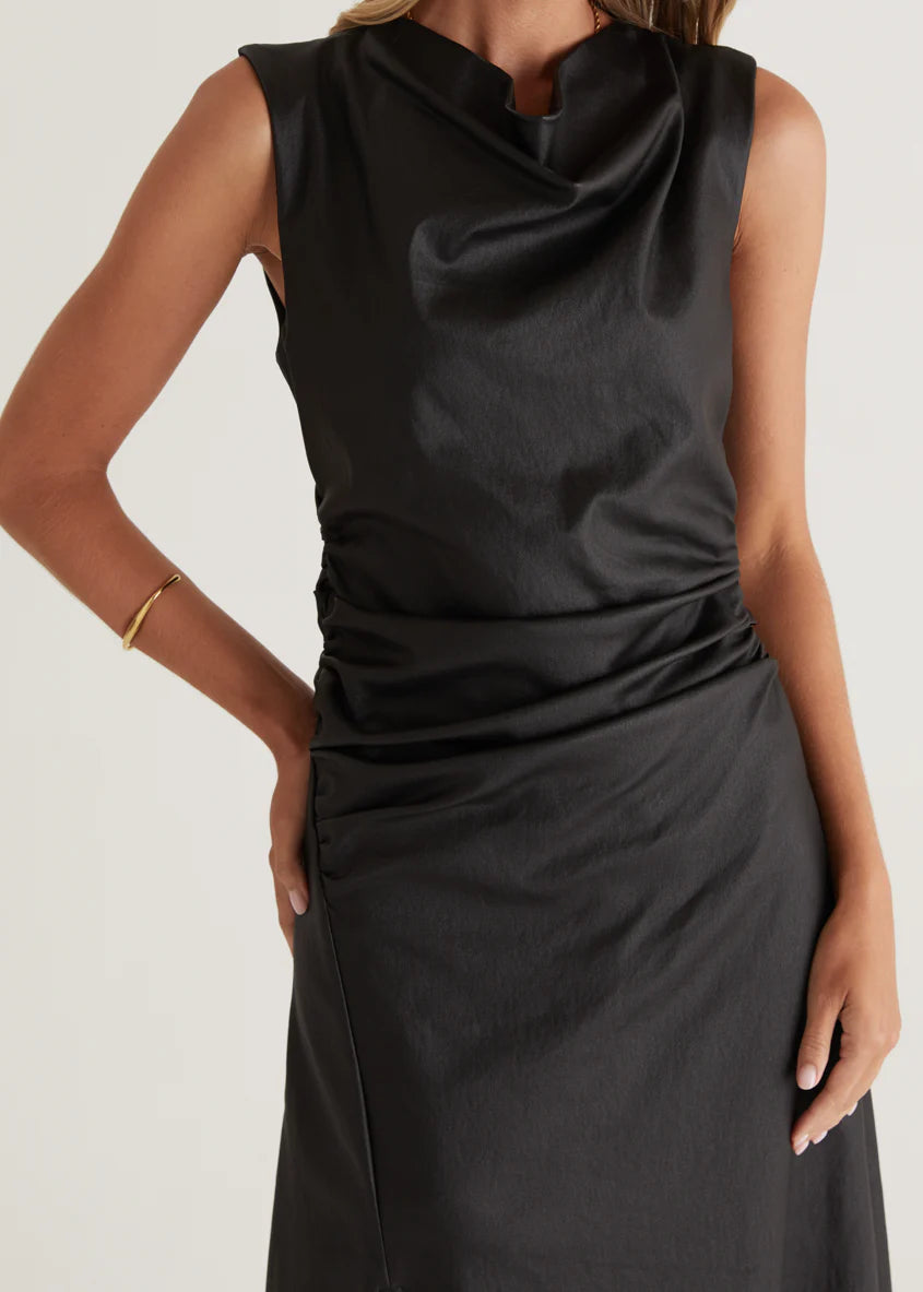 Romella Coated Midi Dress - Black
