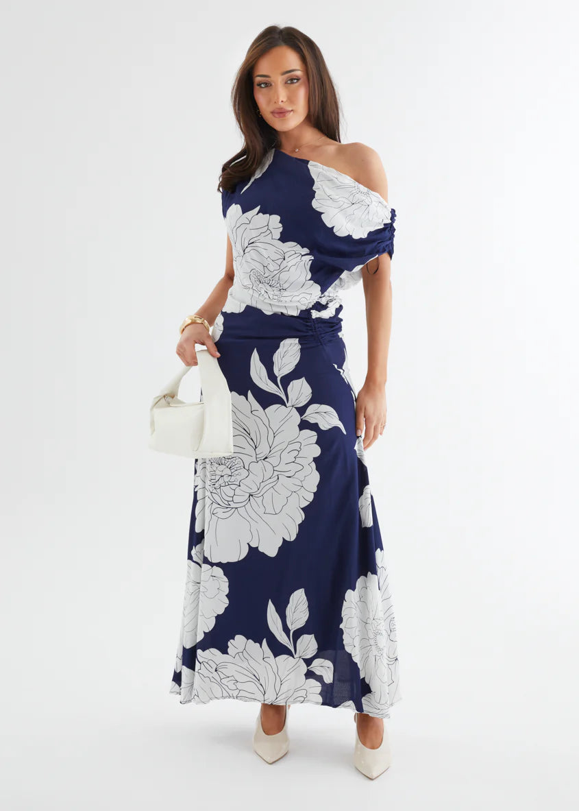 Aida Drop Shoulder Maxi Dress - Navy Bloom