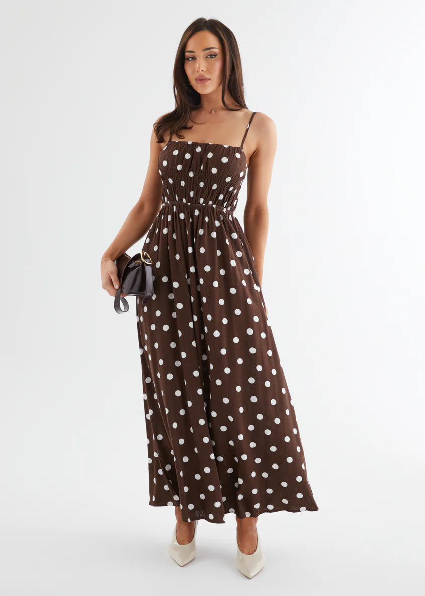 Nina Maxi Dress - Choc Polka