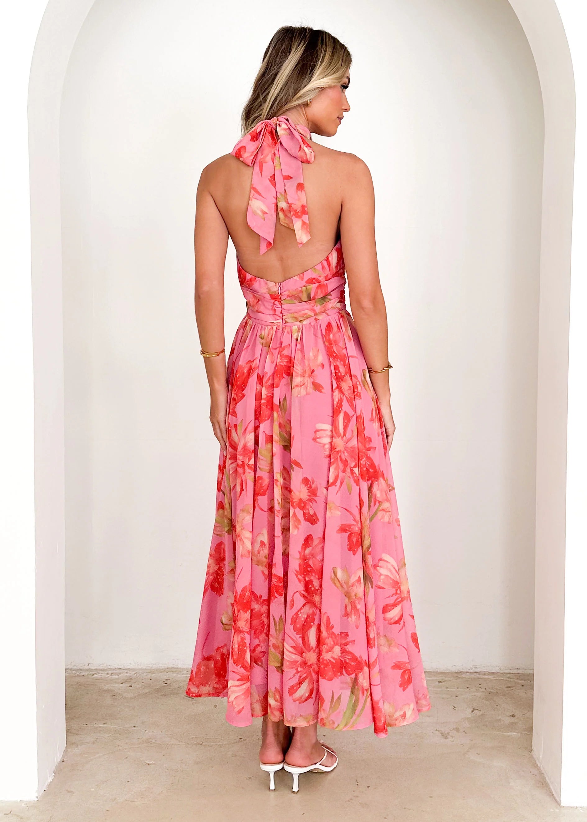 Caprice Halter Maxi Dress - Pink Floral
