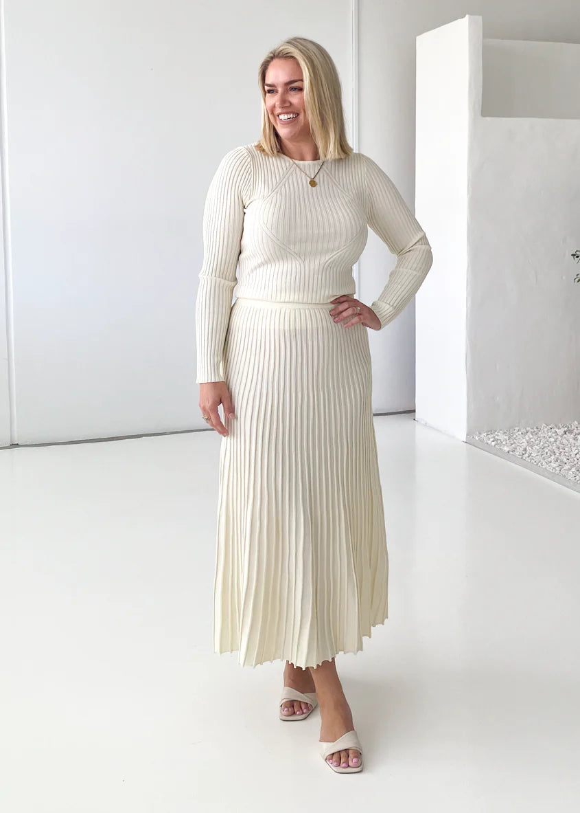 Skylee Knit Maxi Skirt - Cream