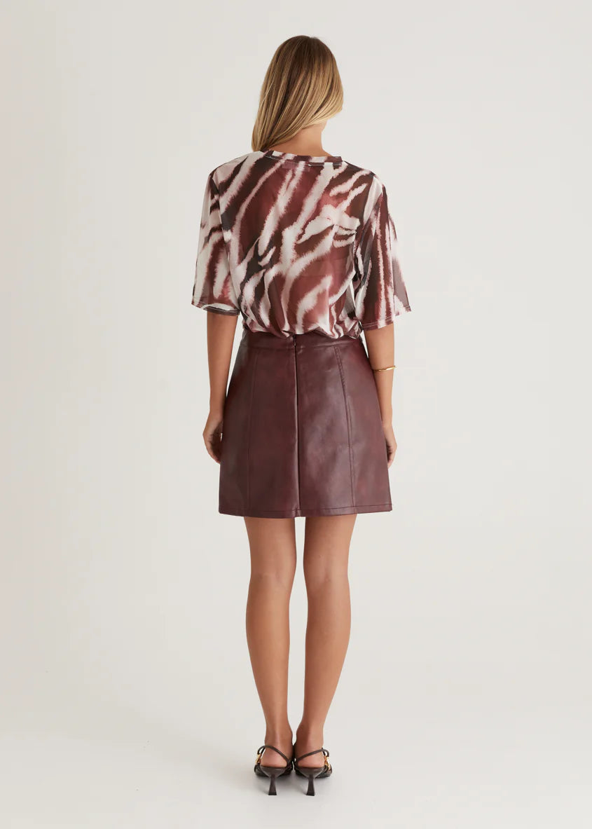 Arrabelle PU Skirt - Wine