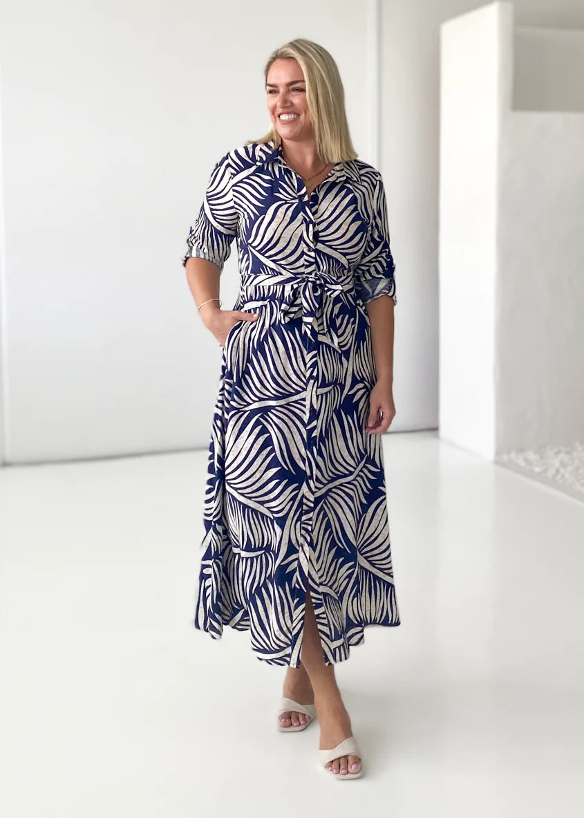 Luxe Midi Dress - Navy Fern