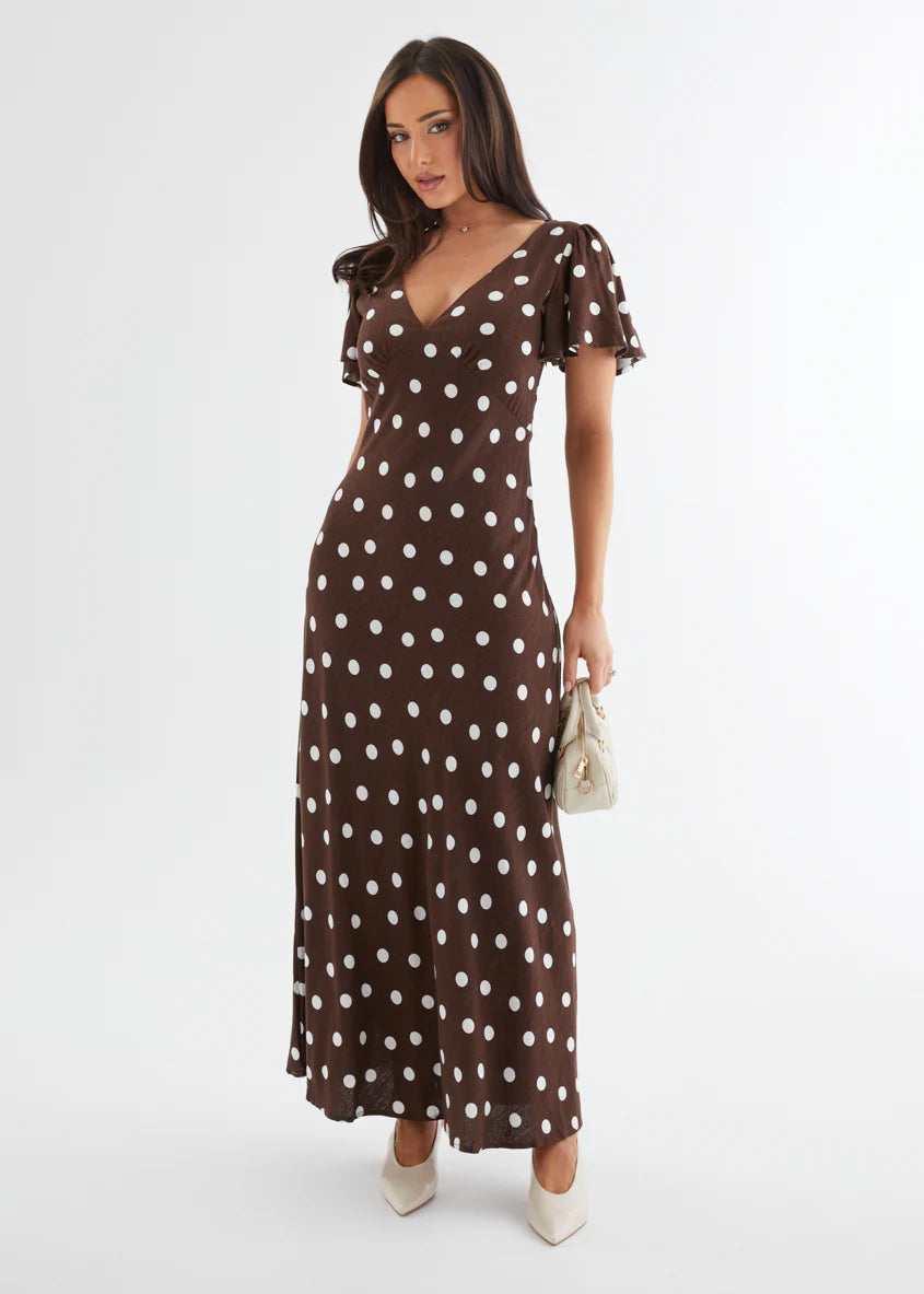 Nadia Maxi Dress - Choc Polka
