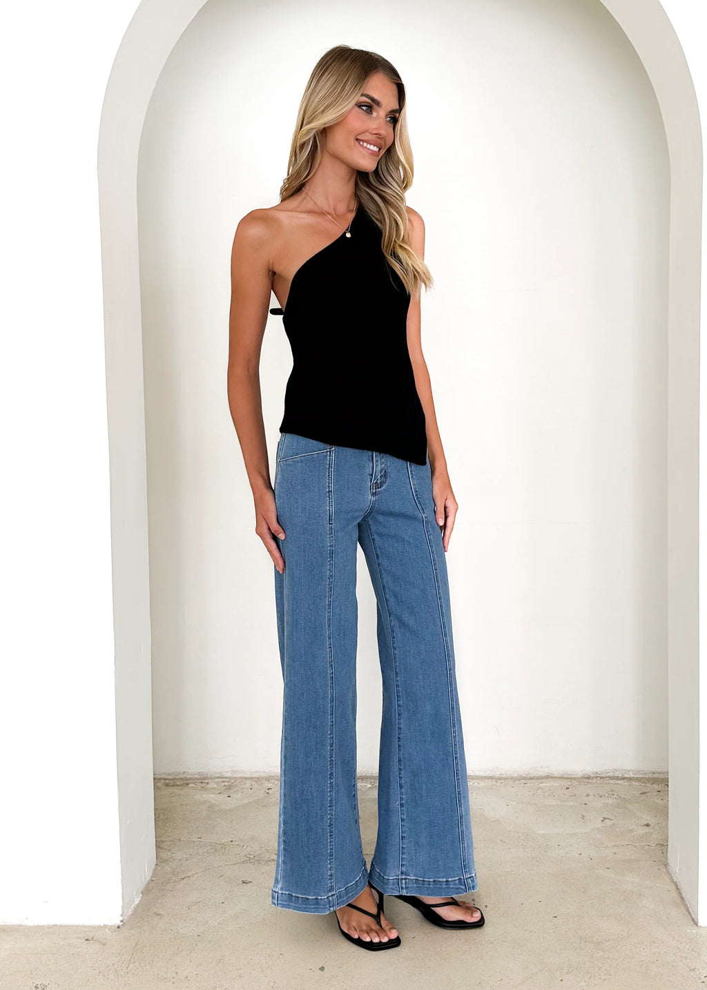 Natalee One Shoulder Knit Top - Black