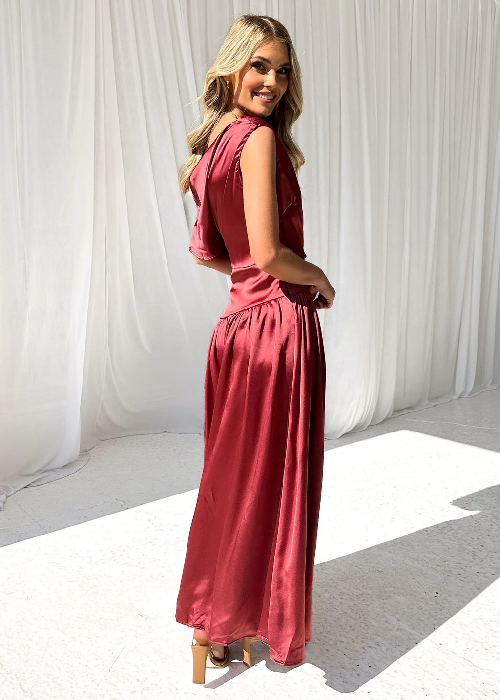 Chiari One Shoulder Maxi Dress - Wine