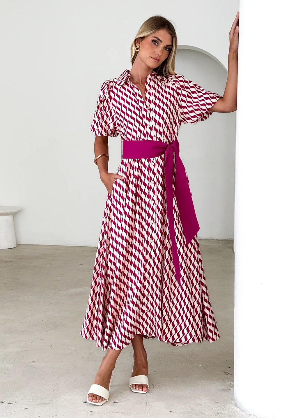 Brunswick Midi Dress - Magenta Wave