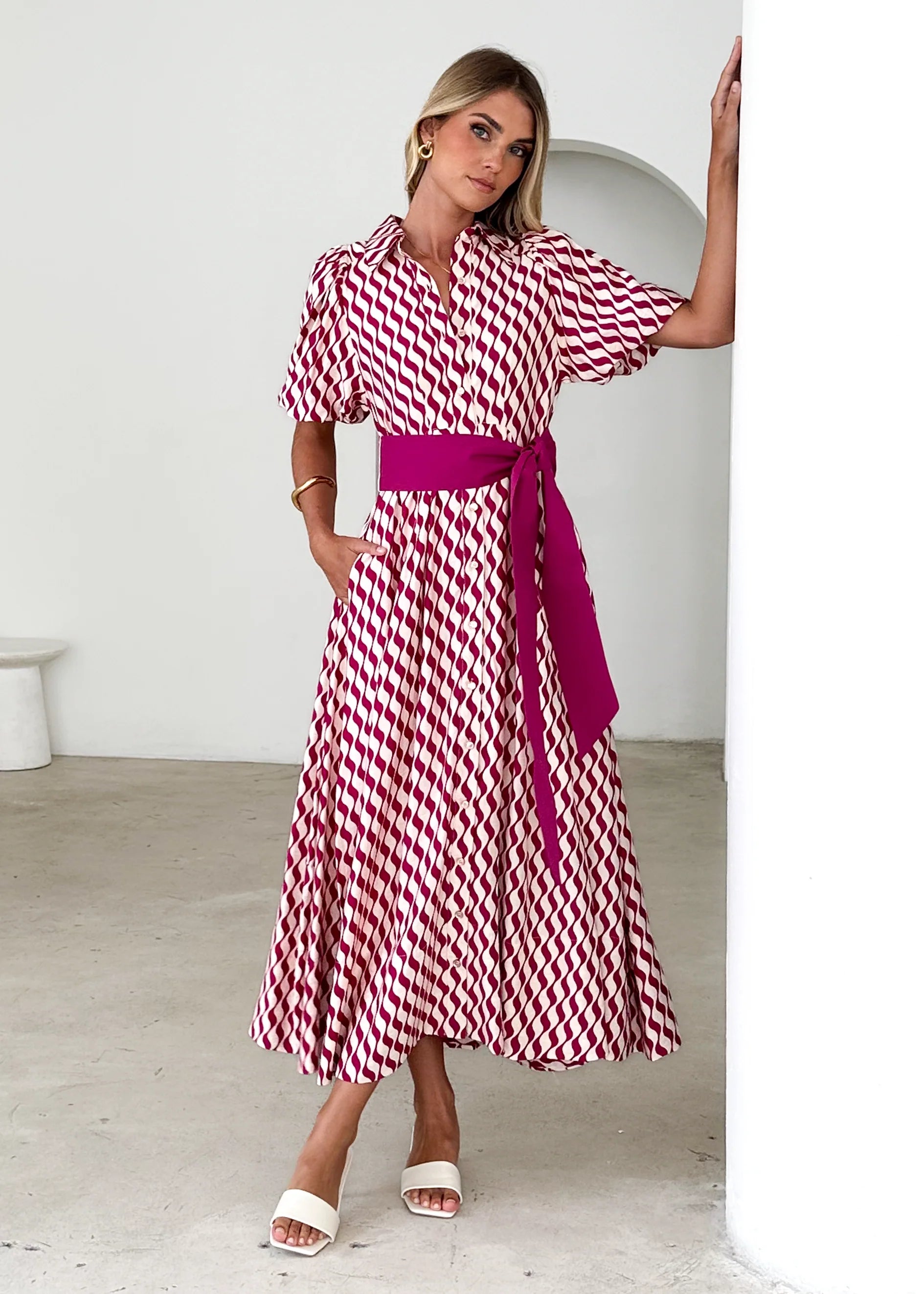 Brunswick Midi Dress - Magenta Wave