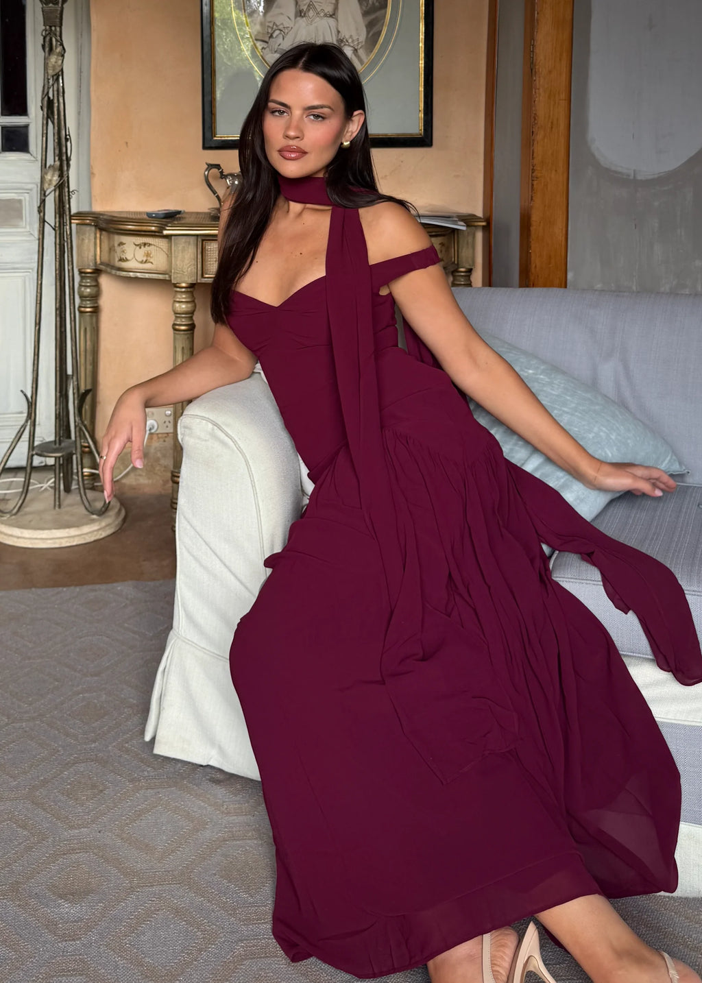 Kirah Off Shoulder Maxi Dress - Wine