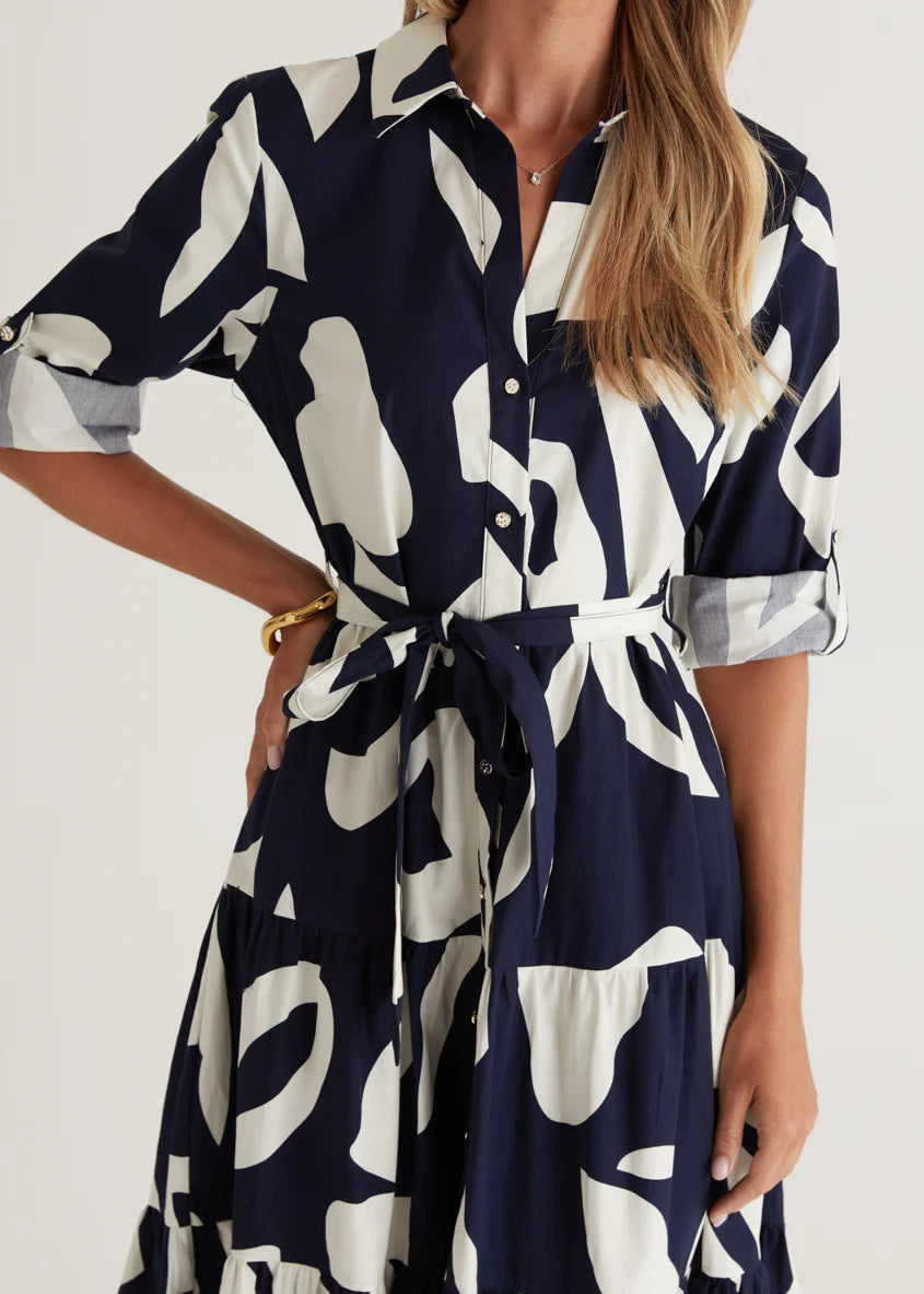 Maybelle Midi Dress - Navy Leaf