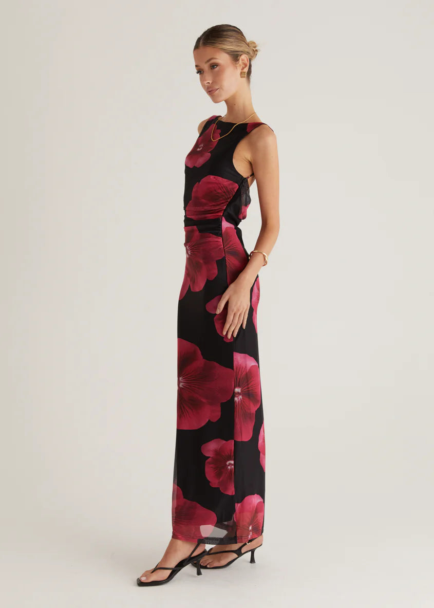 Rivka Mesh Maxi Dress - Black Floral
