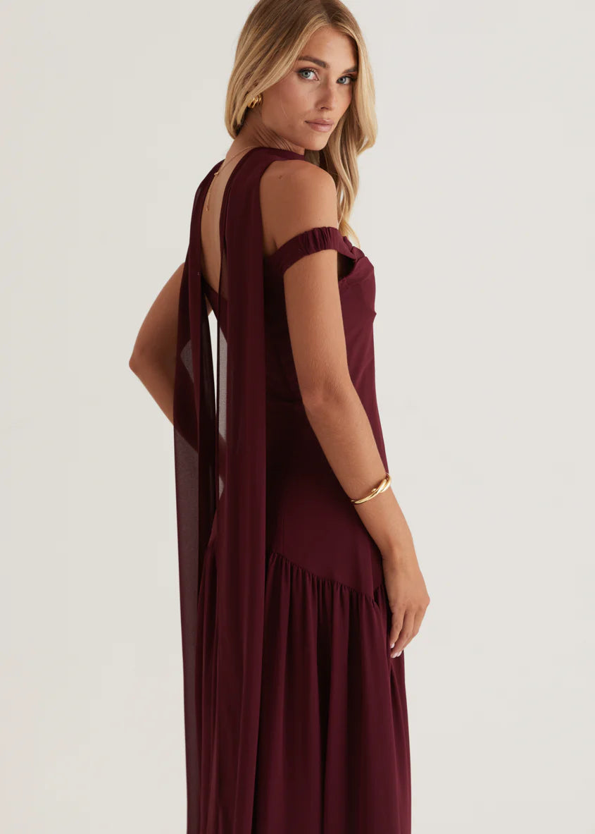 Kirah Off Shoulder Maxi Dress - Wine