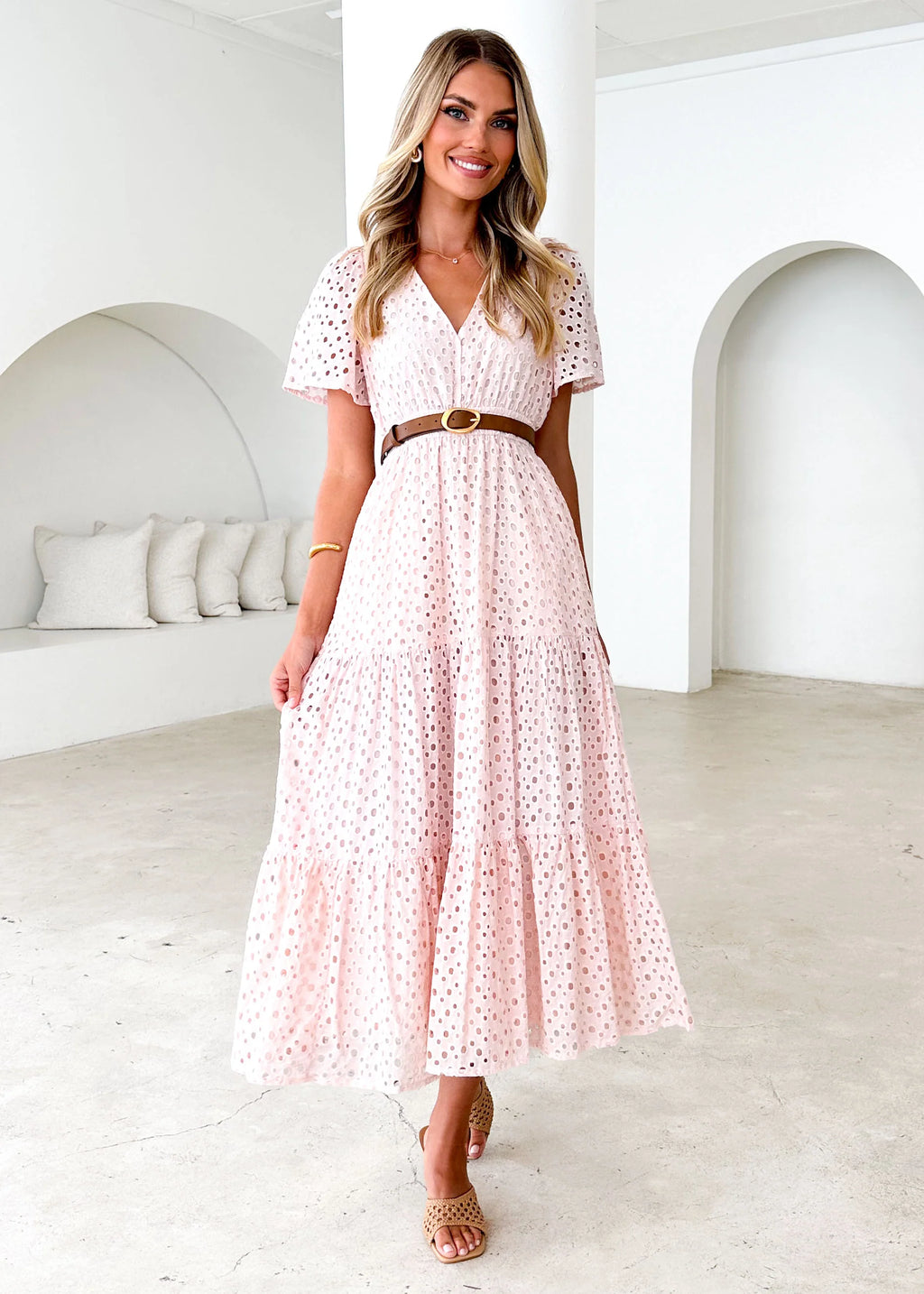 Pia Maxi Dress - Baby Pink Anglaise