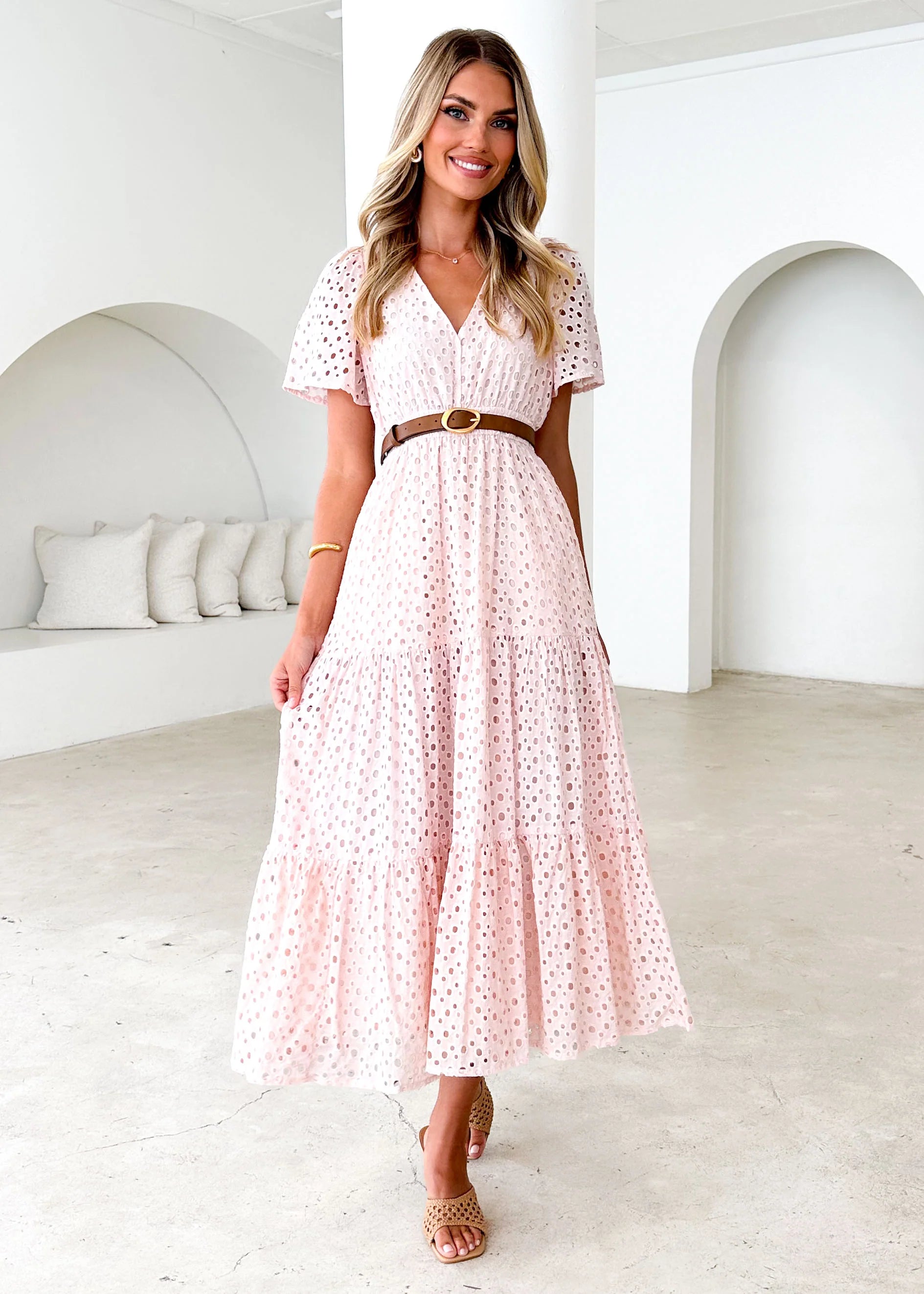 Pia Maxi Dress - Baby Pink Anglaise