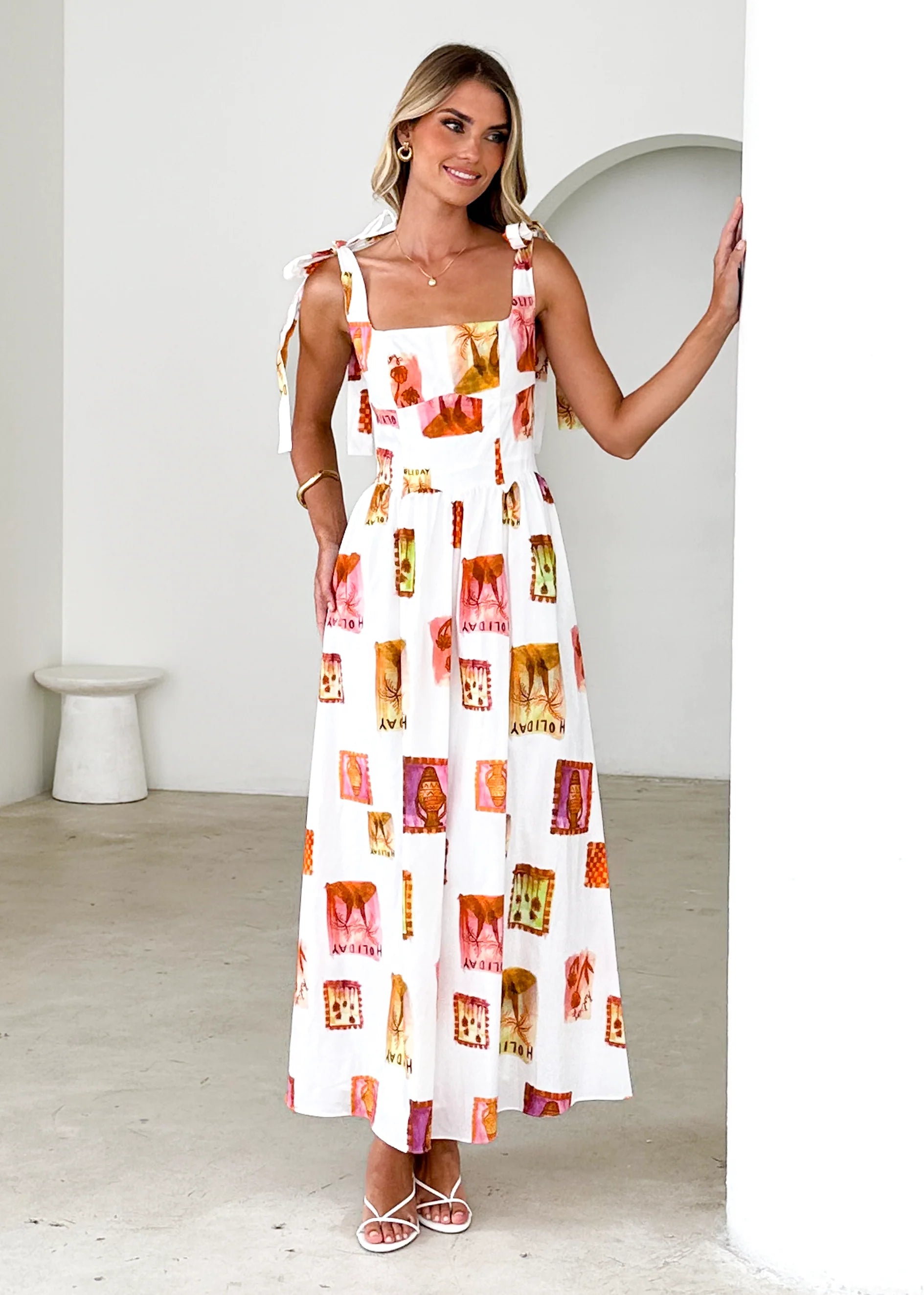 Pipeline Maxi Dress - White Abstract