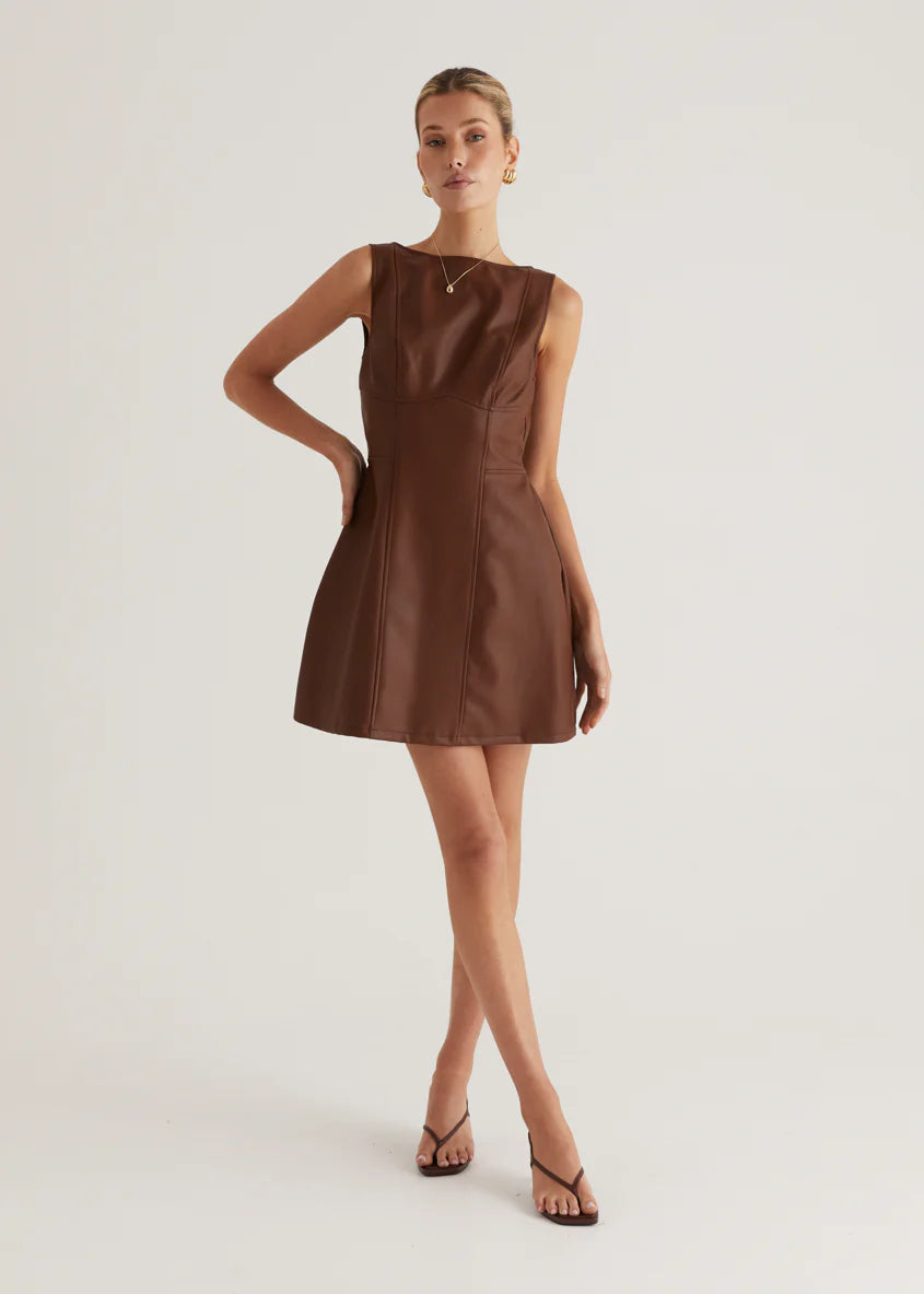 Nirvana PU Dress - Brown