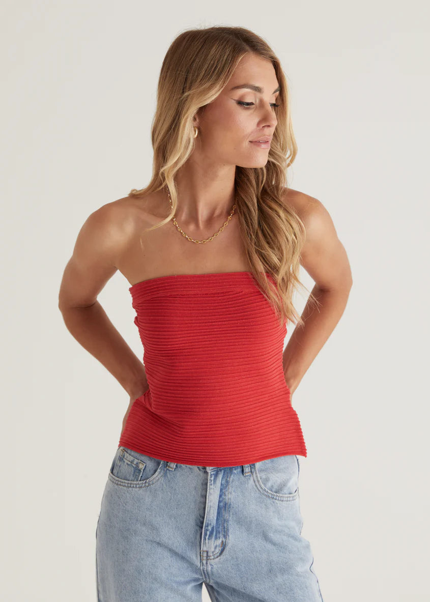 Winnie Strapless Knit Crop - Red