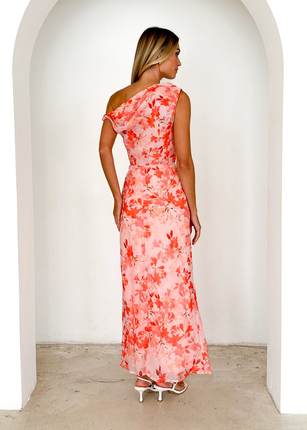 Grace One Shoulder Maxi Dress - Peach Floral