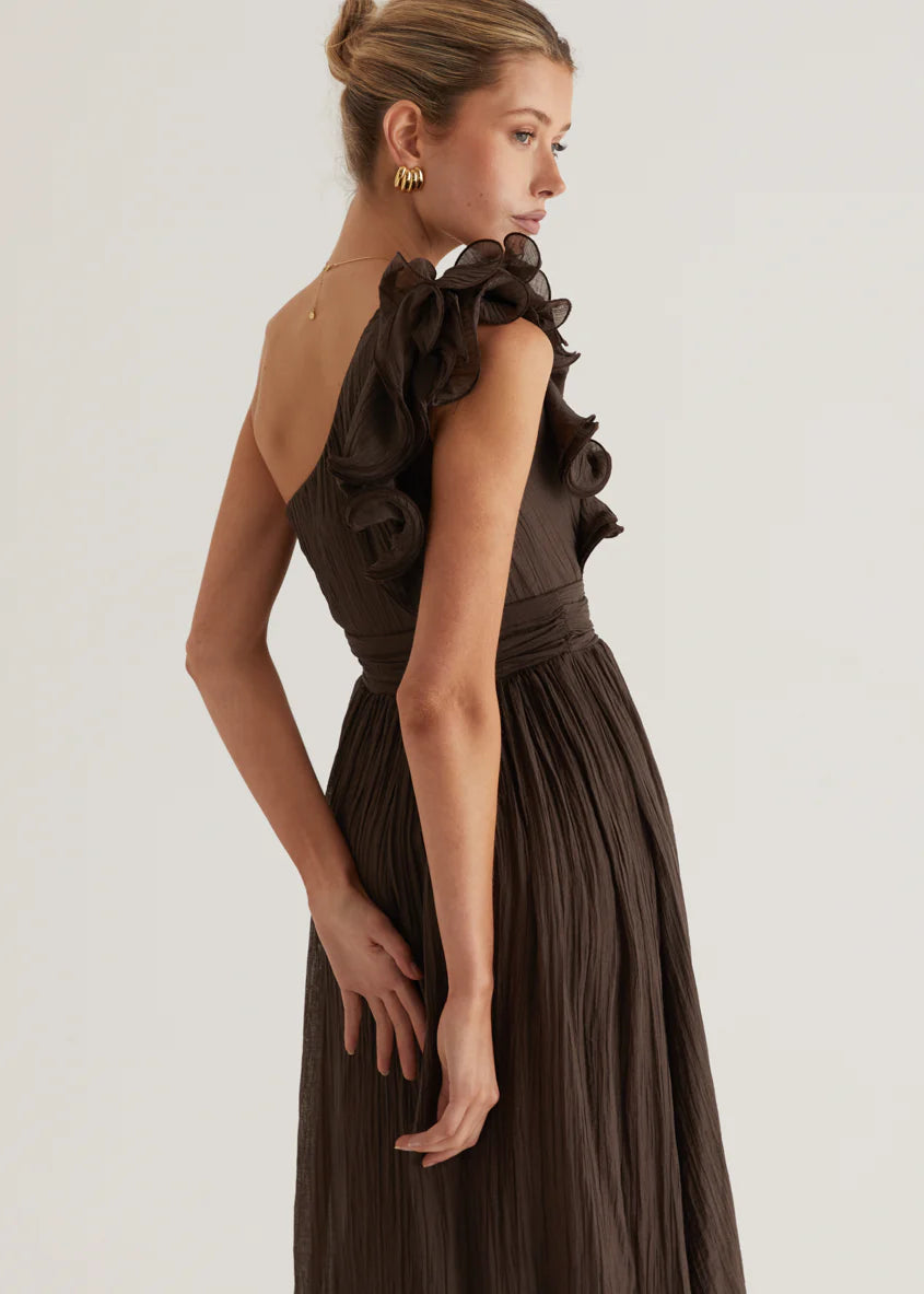 Iksie One Shoulder Maxi Dress - Chocolate