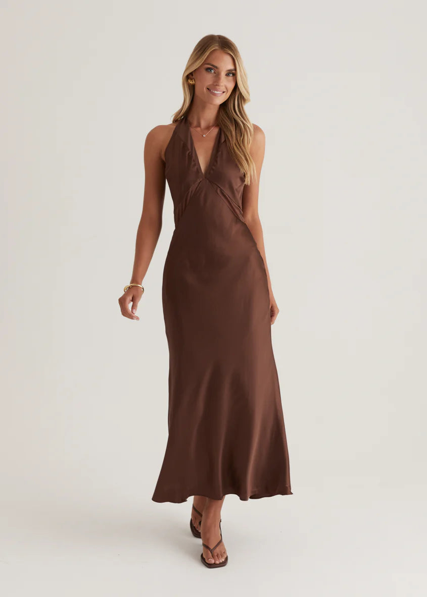 Serento Halter Maxi Dress - Chocolate