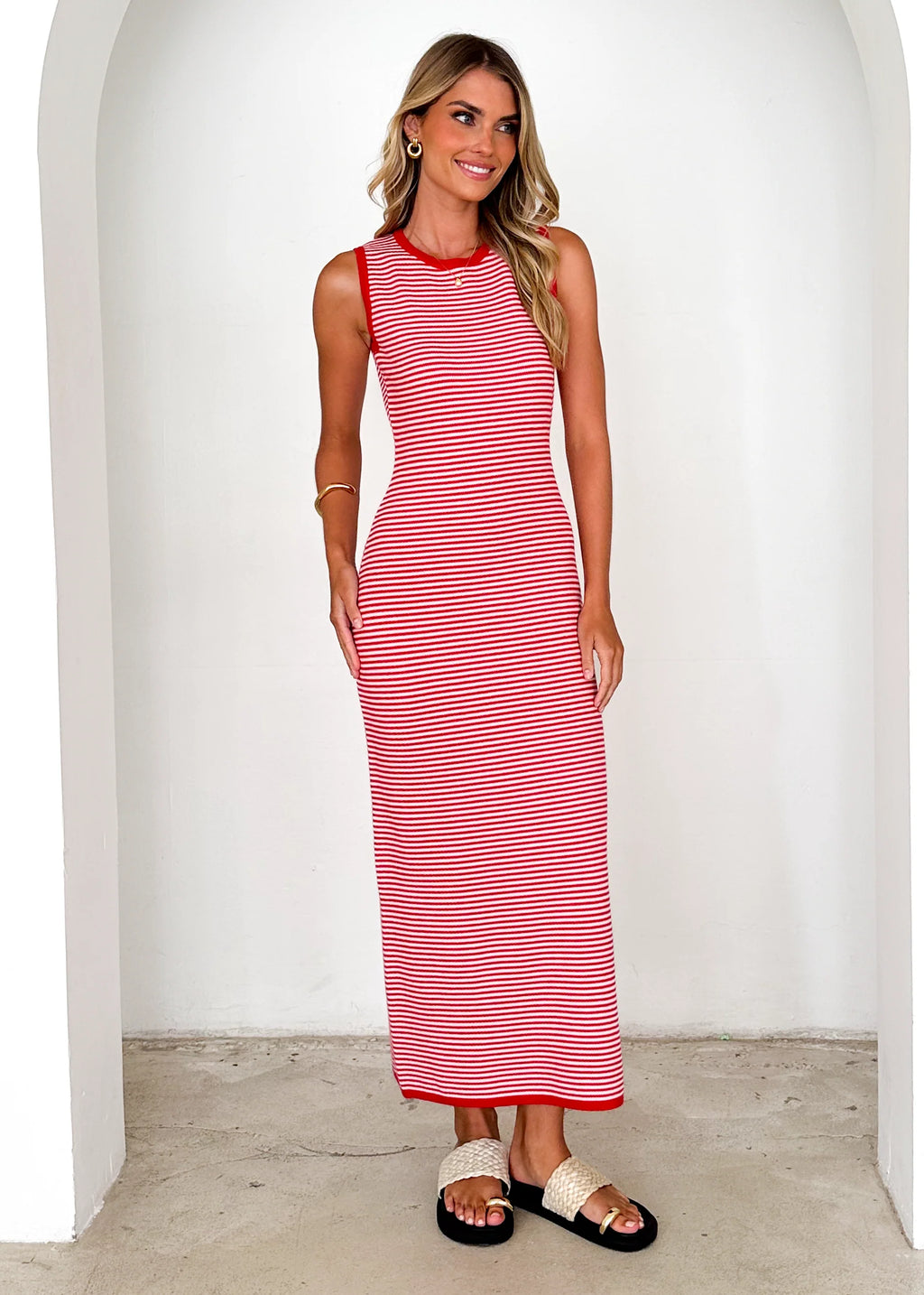 Elerey Knit Maxi Dress - Red Stripe