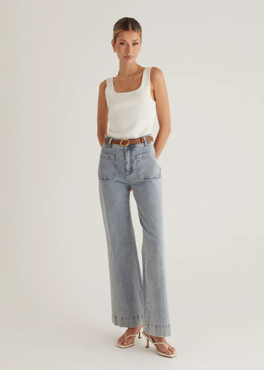 Zekroe Wide Leg Jeans - Light Blue