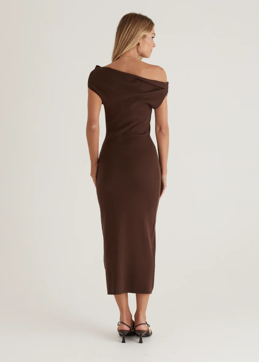 Mile Drop Shoulder Knit Midi Dress - Coffee