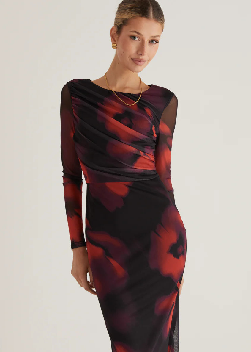 Ashville Mesh Maxi Dress - Black Watercolour