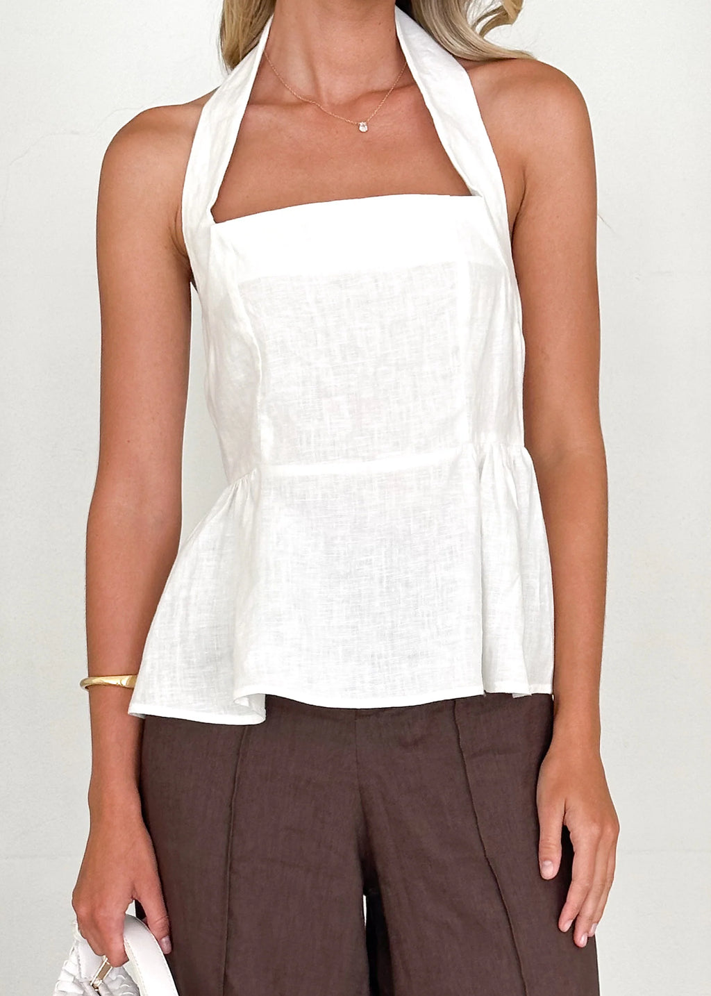 Lilou Halter Linen Top - Off White