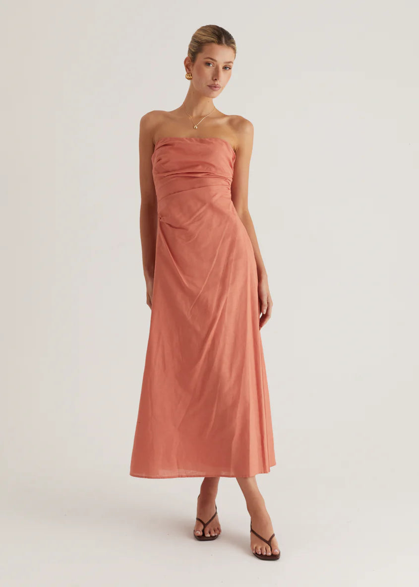 Emily Strapless Maxi Dress - Coral