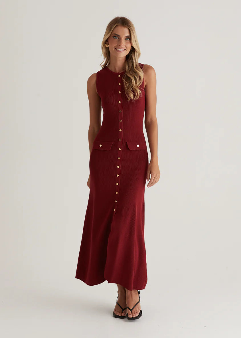 Tully Knit Midi Dress - Wine