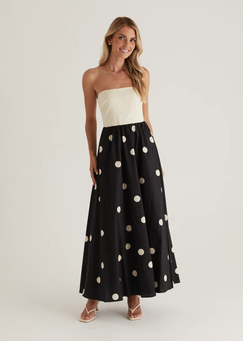 Nadya Strapless Maxi Dress - Cream Polka