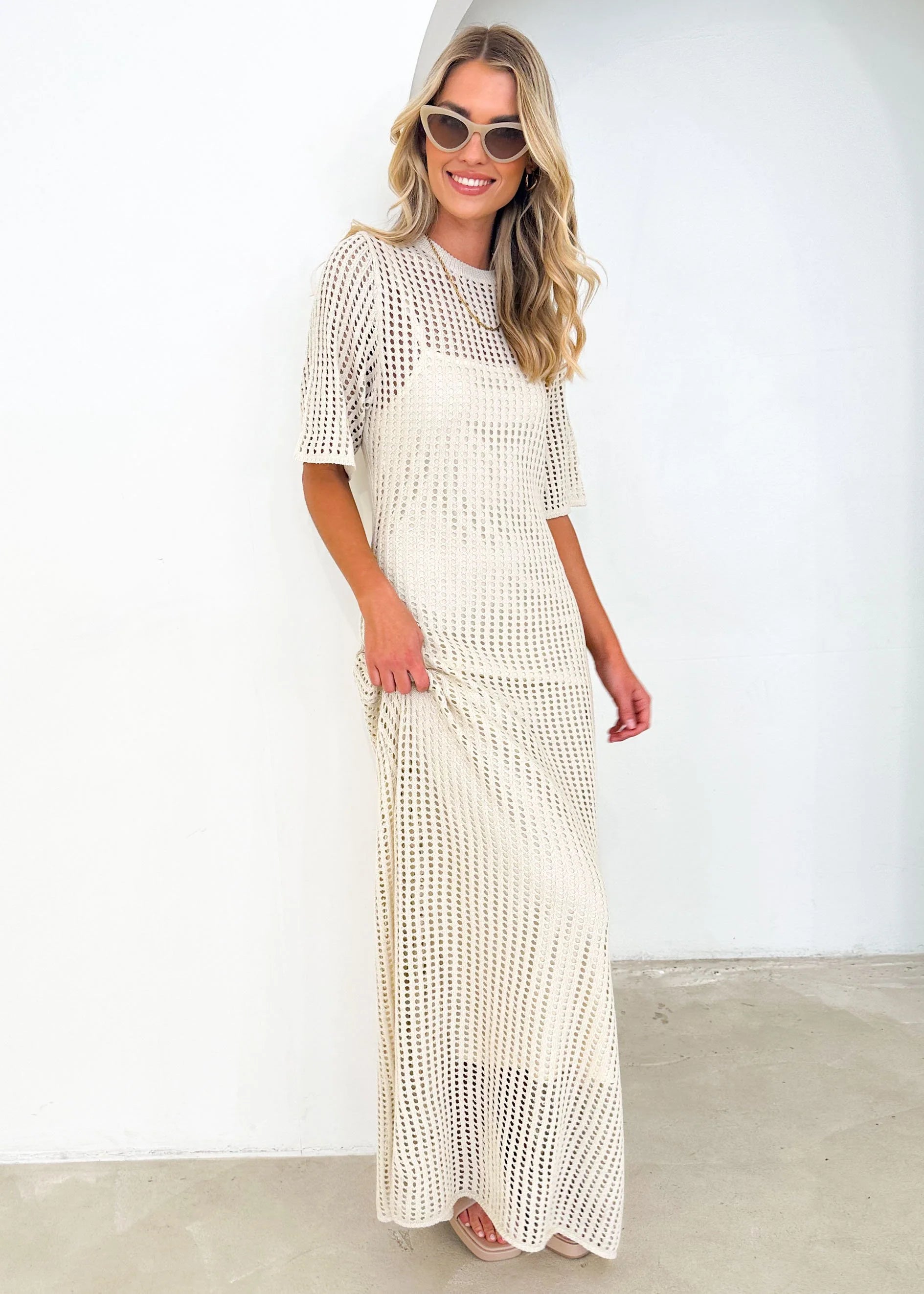 Vivvy Crochet Maxi Dress - Cream