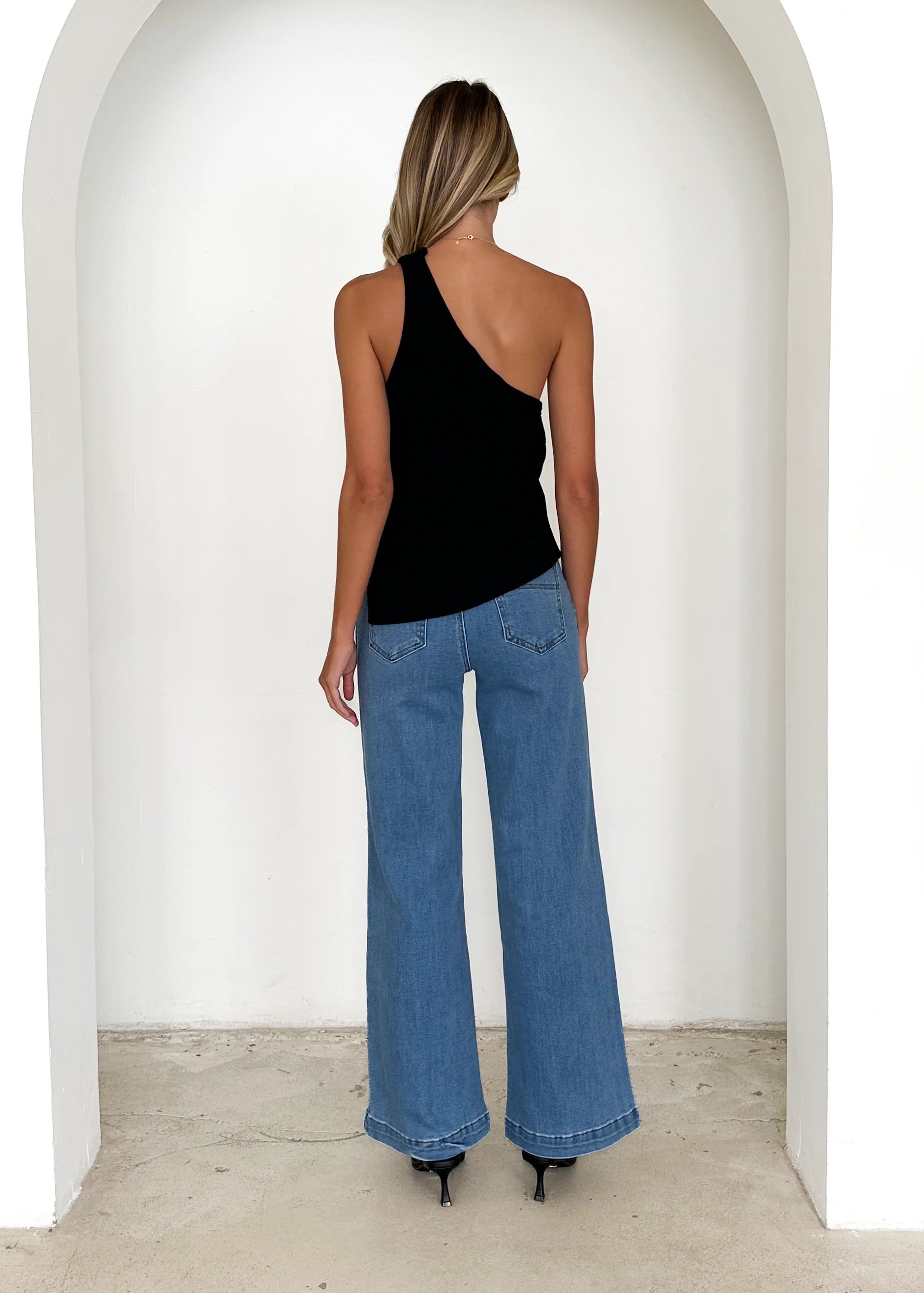 Natalee One Shoulder Knit Top - Black