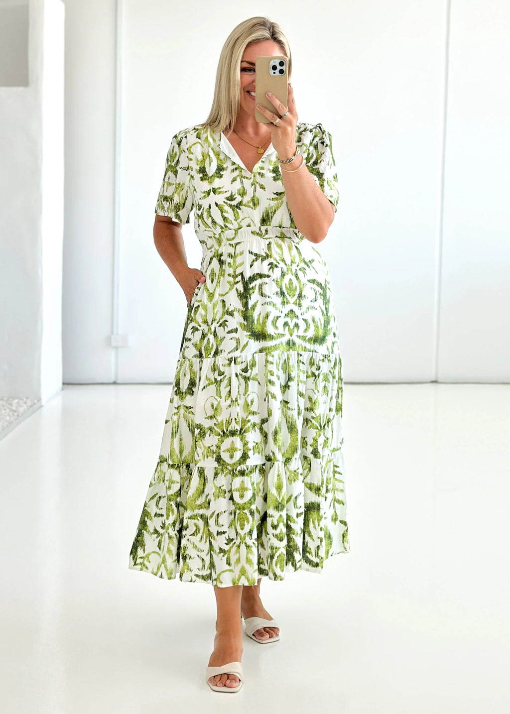 Valley Midi Dress - Green Abstract