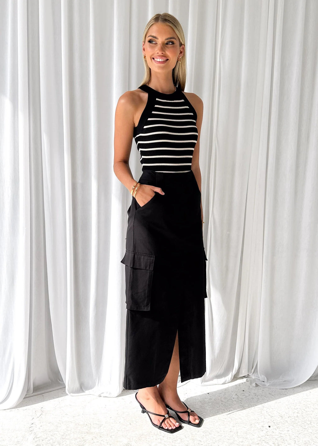 Tellroe Cargo Maxi Skirt - Black