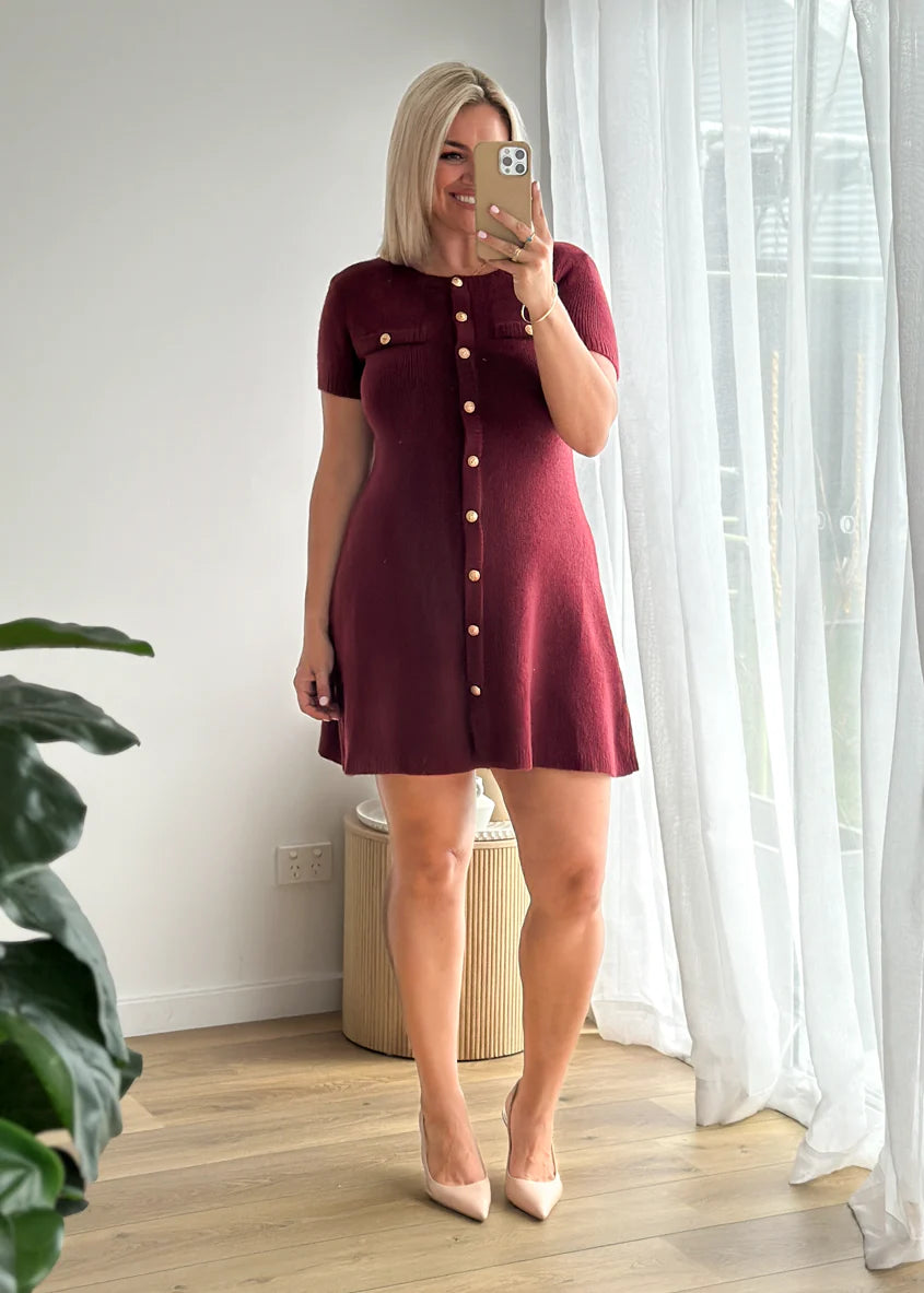Savannah Knit Dress - Wine