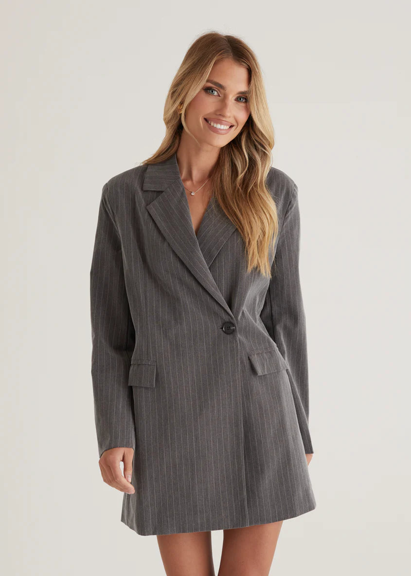 Bounty Blazer Dress - Charcoal Pinstripe