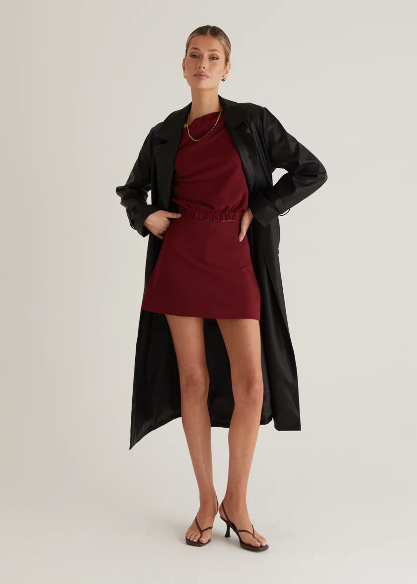 Chanti PU Trench Coat - Black