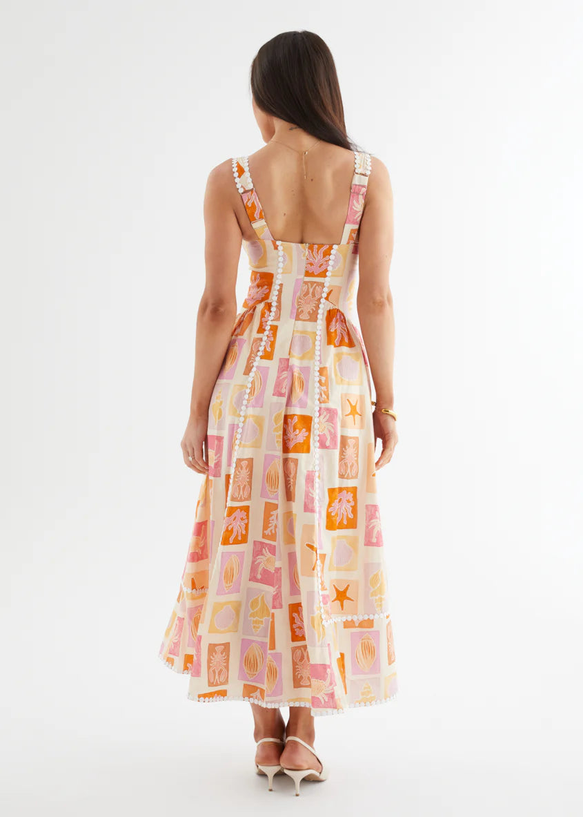 Cyanne Midi Dress - Coral Tile