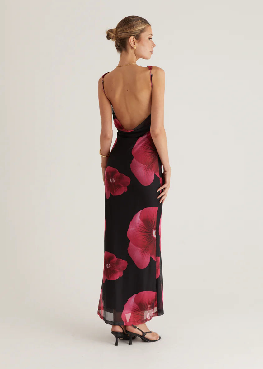 Rivka Mesh Maxi Dress - Black Floral
