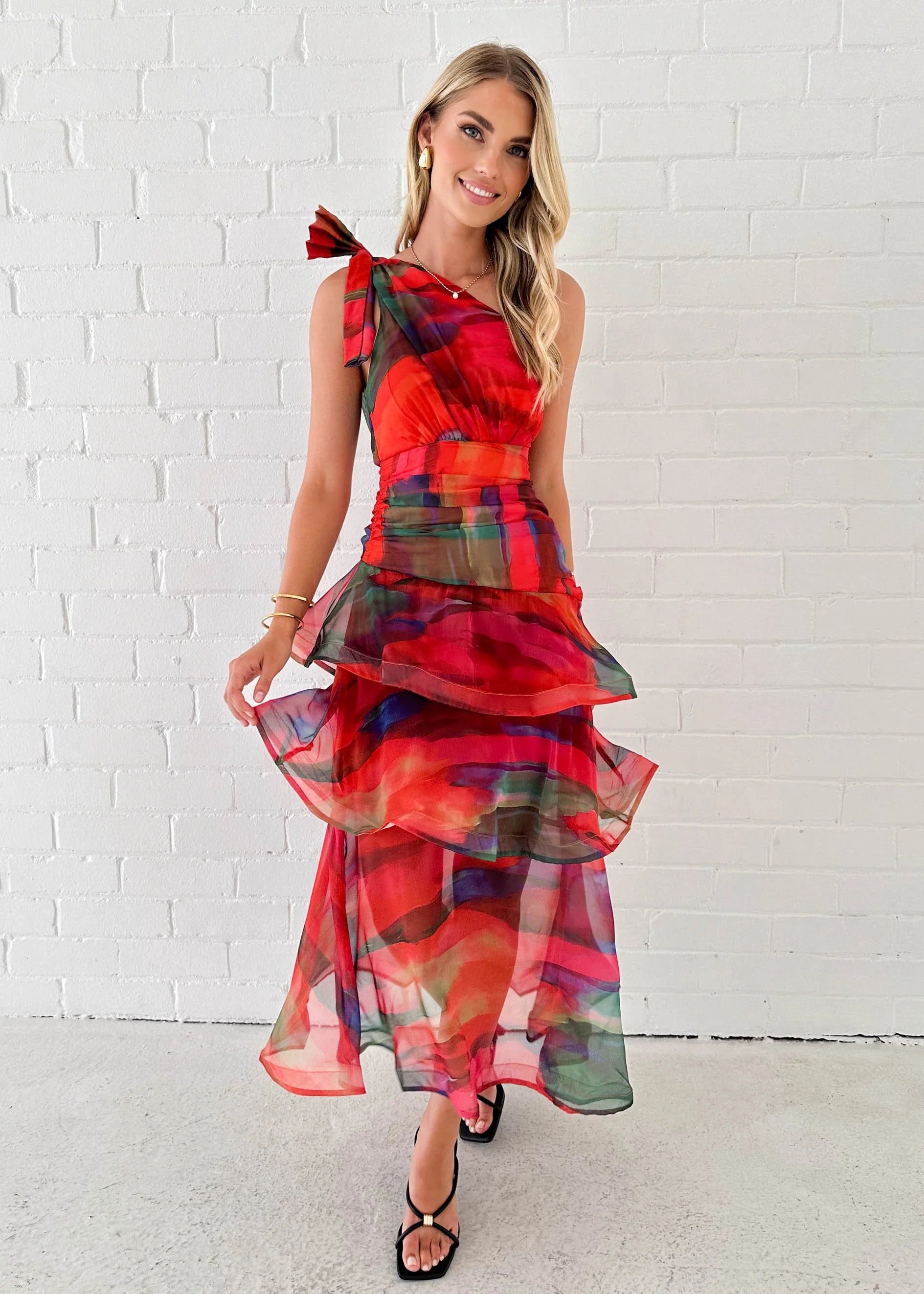 Bailee One Shoulder Midi Dress - Sangria