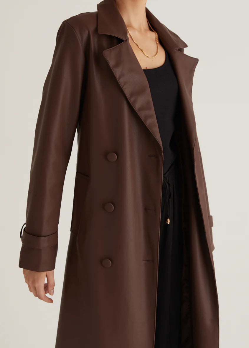 Chanti PU Trench Coat - Chocolate
