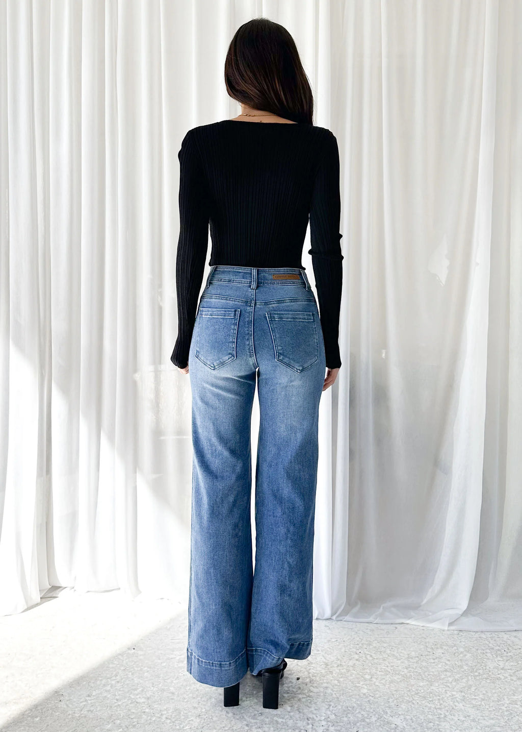 Zekroe Wide Leg Jeans - Mid Blue