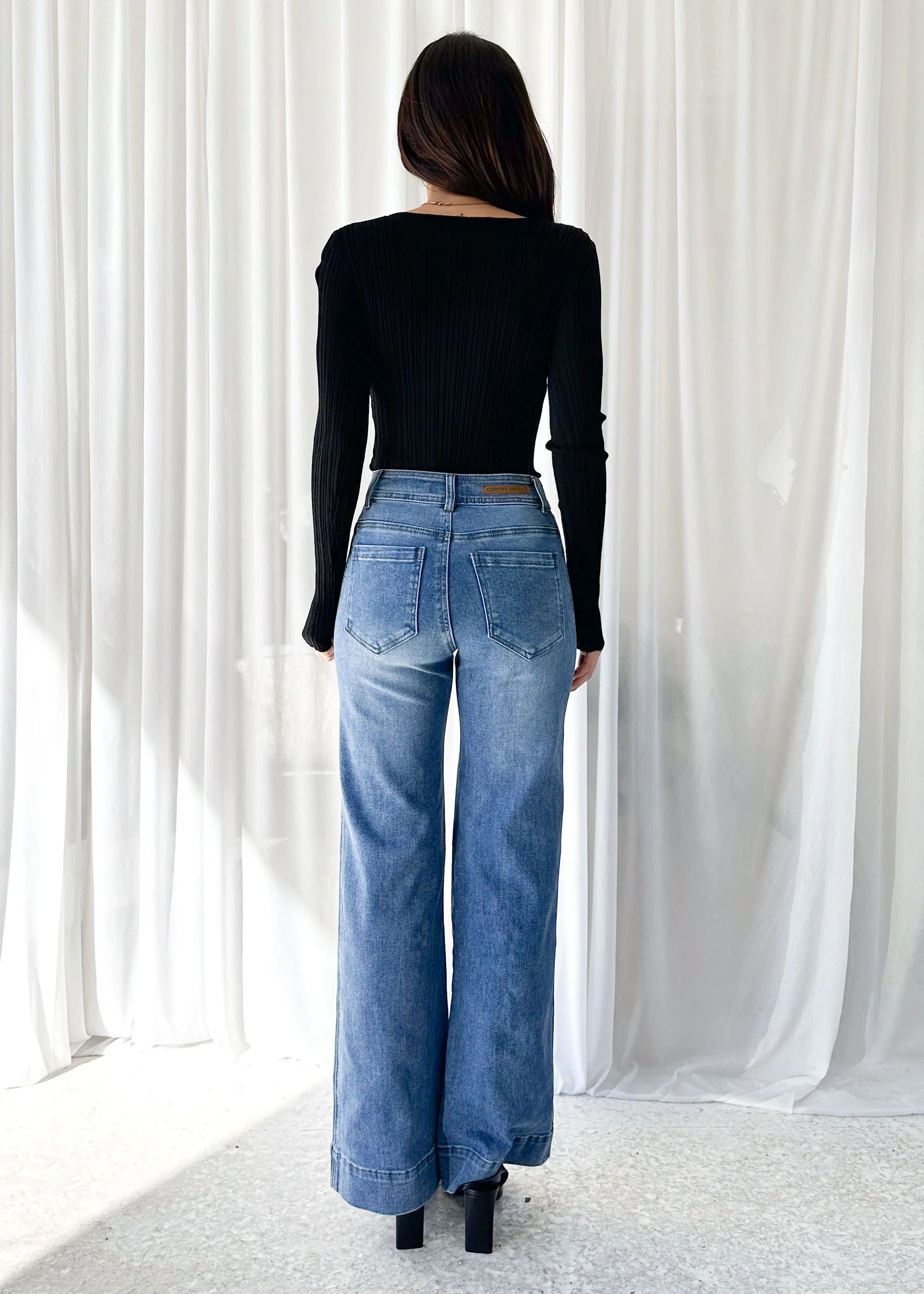 Zekroe Wide Leg Jeans - Mid Blue
