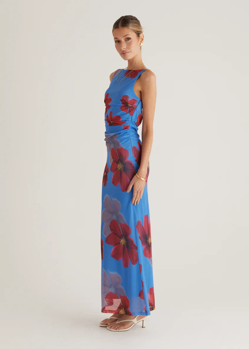 Rivka Mesh Maxi Dress - Blue Floral