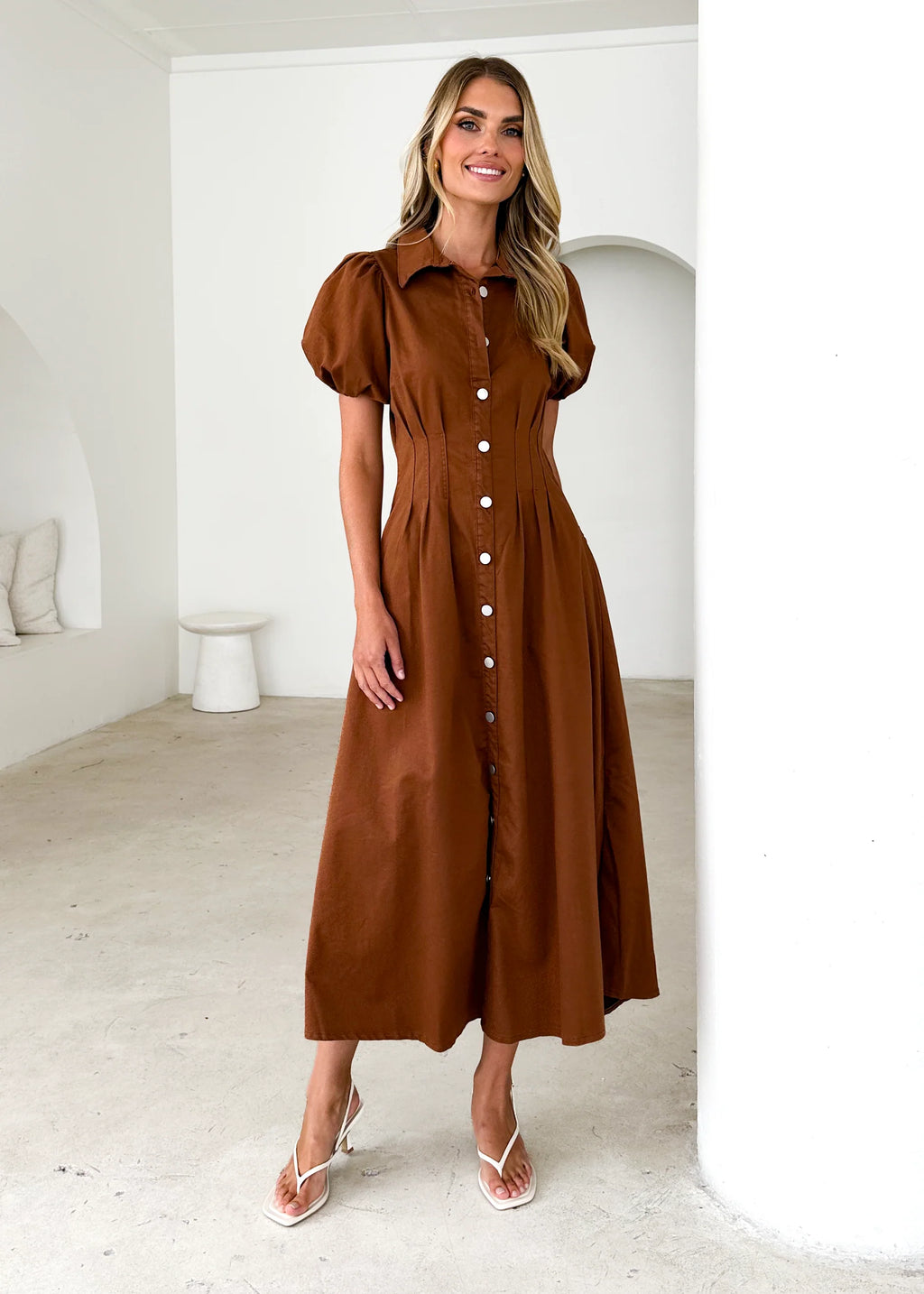 Acer Denim Midi Dress - Brown